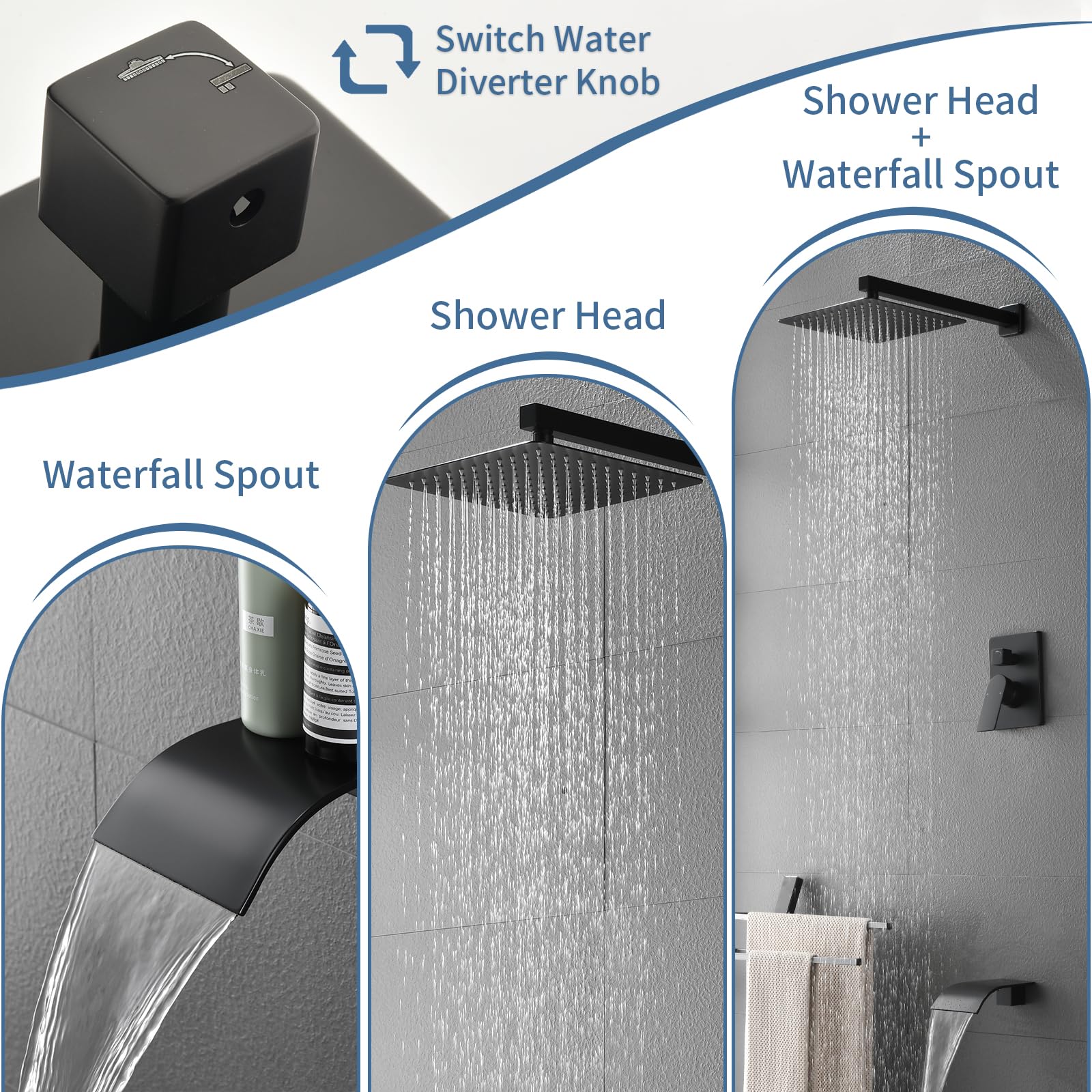 Matte Black Shower Valve Trim Kit with Tub Spout - Complete Wall Mounted Tub Shower System Set - Includes Rough-in Valve - Perfect for Bathroom Renovation & Modern Home Upgrade