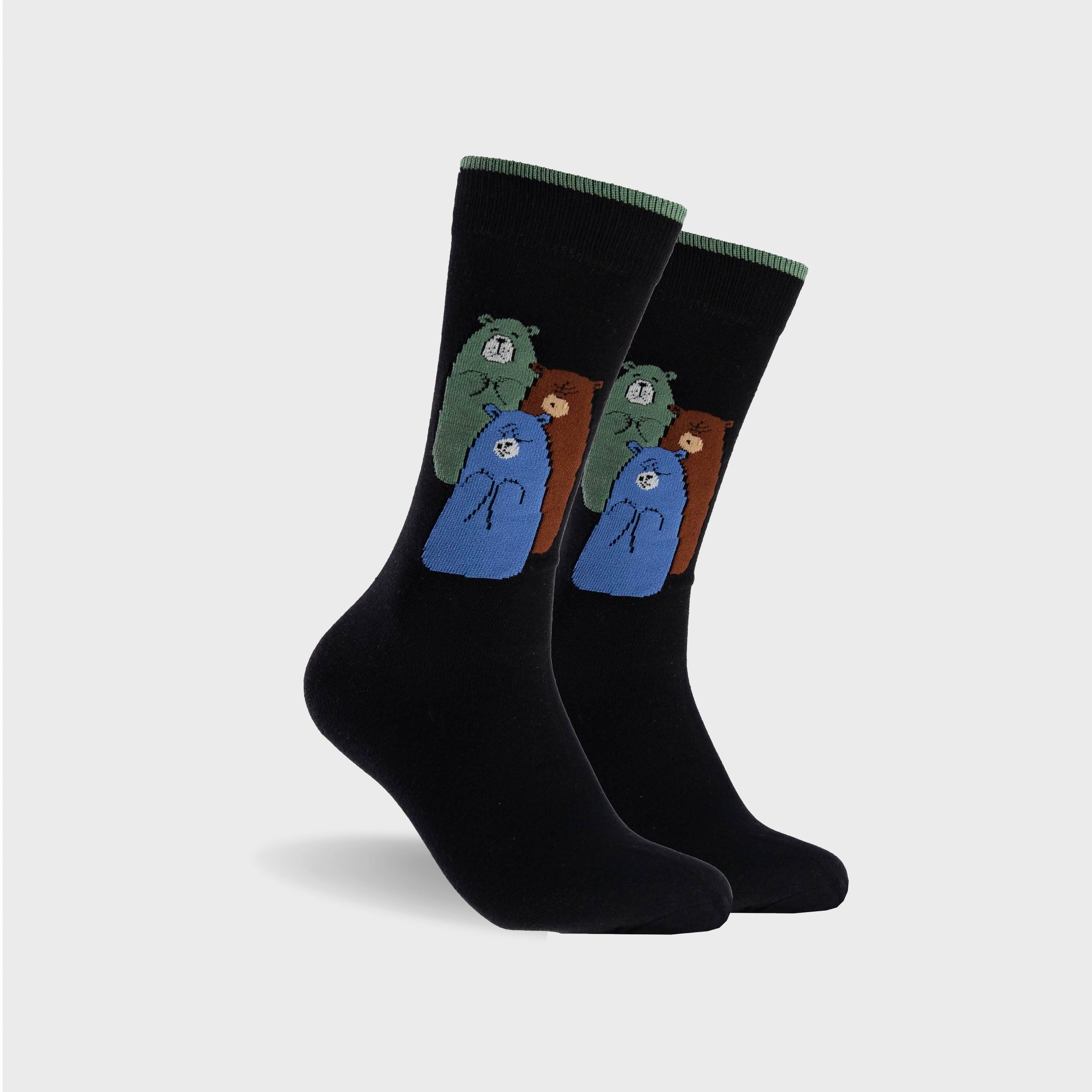 Men's Bear Hug Cotton Crew Socks - Soft & Comfortable Black Casual Socks for Everyday Wear, Work & Outdoor Activities