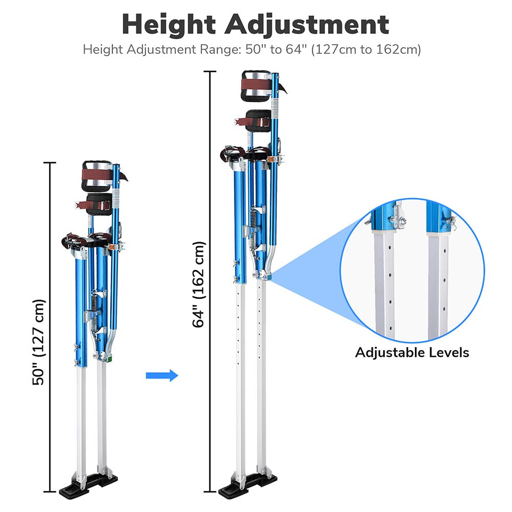 TheLAShop 50 to 64 Inch Adjustable Aluminum Drywall Stilts for Painting - Lightweight & Stable Construction Work Platform for Professionals & DIY Home Renovation