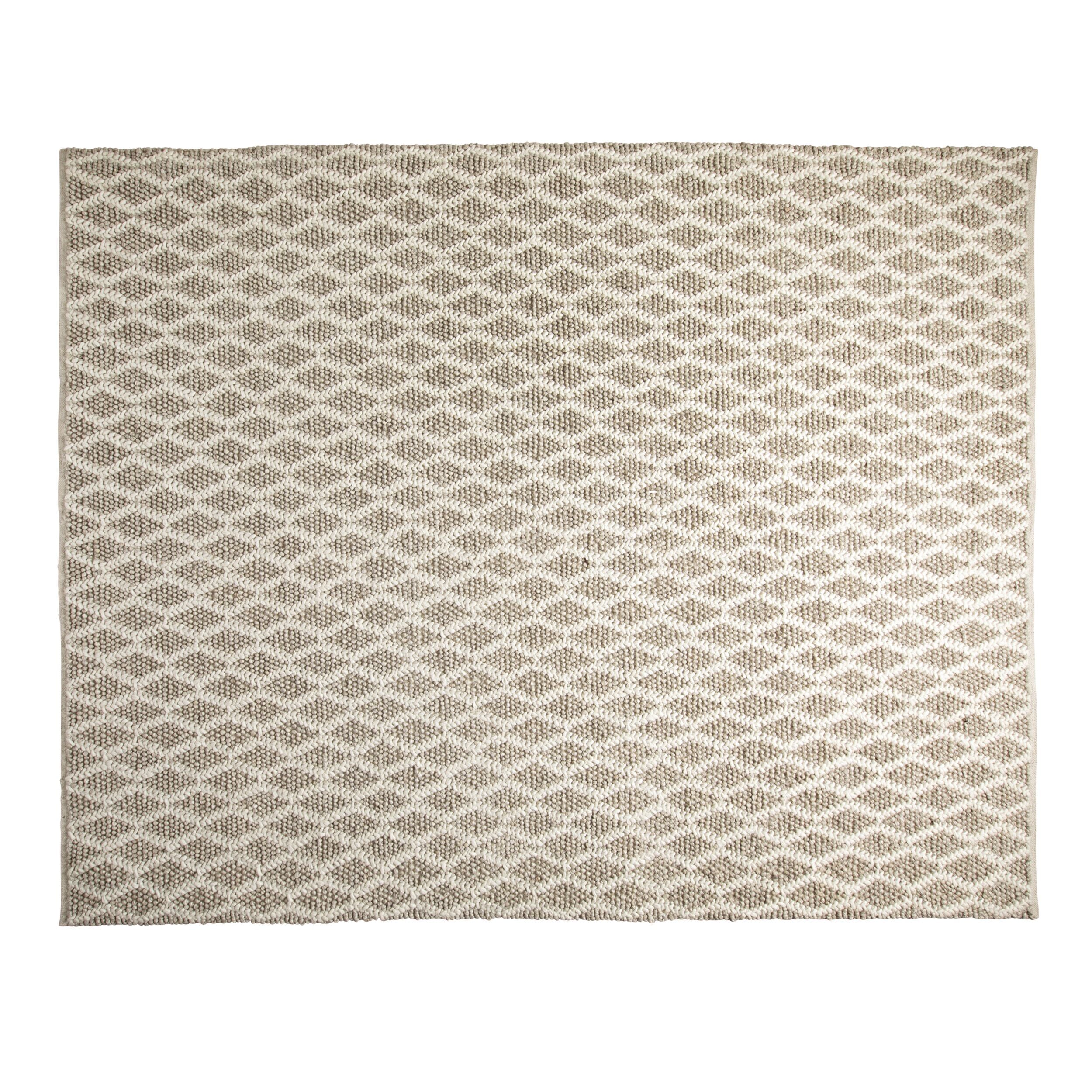 Braided Diamond Hand Woven Wool Blend Natural & Cream Area Rug 300x240cm (8'x10') - Soft Boho Chic Living Room Carpet for Bedroom, Nursery & Cozy Home Decor