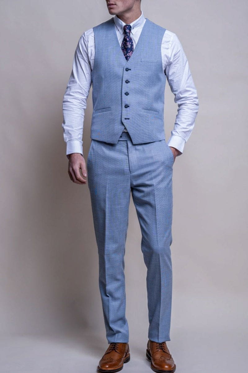 Cavani Miami Men's Sky Blue Waistcoat Vest | Slim Fit Formal Waistcoat for Weddings & Business | Premium Light Blue Menswear for Special Occasions
