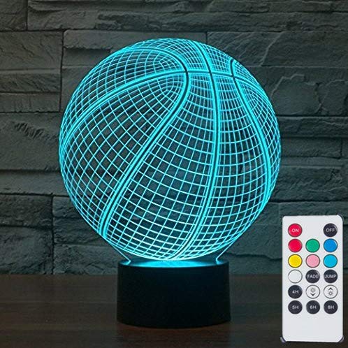 3D Basketball Night Light for Kids - 7 Color Changing LED Touch Lamp with Remote Control, Sports Theme Desk Lamp for Boys Girls Nursery, Perfect Gift for Christmas Birthday (Use in Bedroom, Playroom, Dorm)