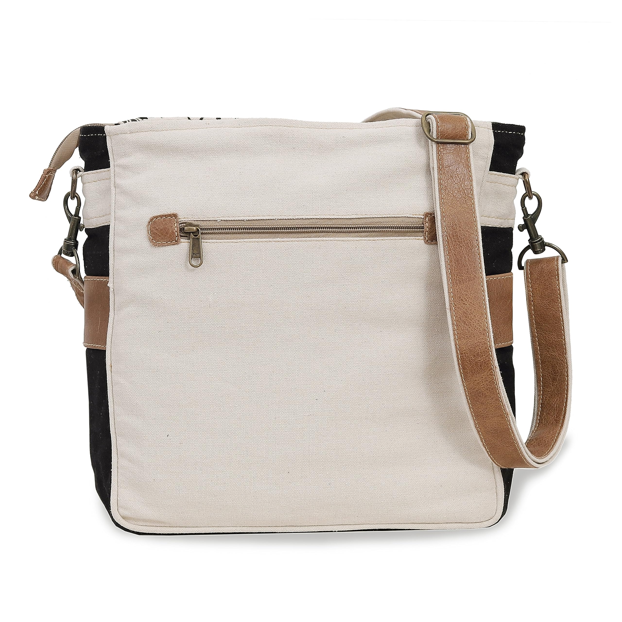 Upcycled Canvas & Leather Shoulder Bag for Women - CLA Bags SEL de MER Off-White Blossom Print Crossbody Purse | Eco-Friendly Fashion Accessory for Work, Travel & Everyday Use