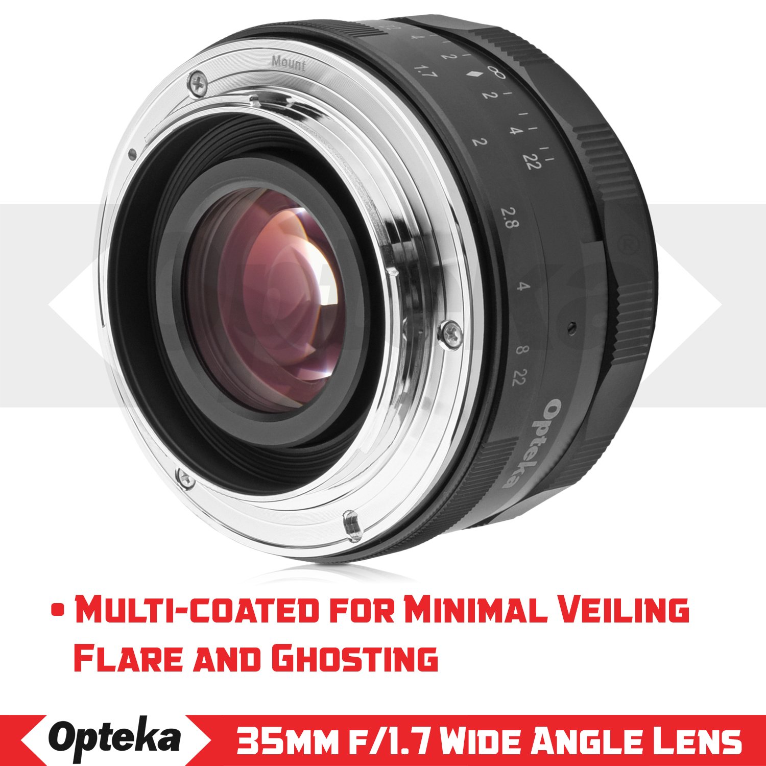 Opteka 35mm f/1.7 HD MC Manual Focus Prime Lens for Canon EF-M Mount APS-C Digital Cameras - Perfect for Portrait, Street & Low Light Photography