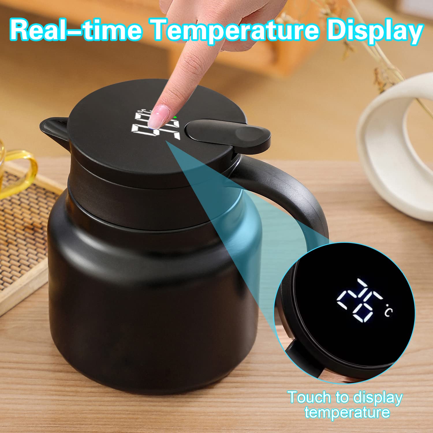 Premium Stainless Steel Vacuum Teapot with Infuser & Strainer - 800ML Black Tea & Coffee Maker with Temperature Display - Perfect for Home, Office & Tea Ceremonies