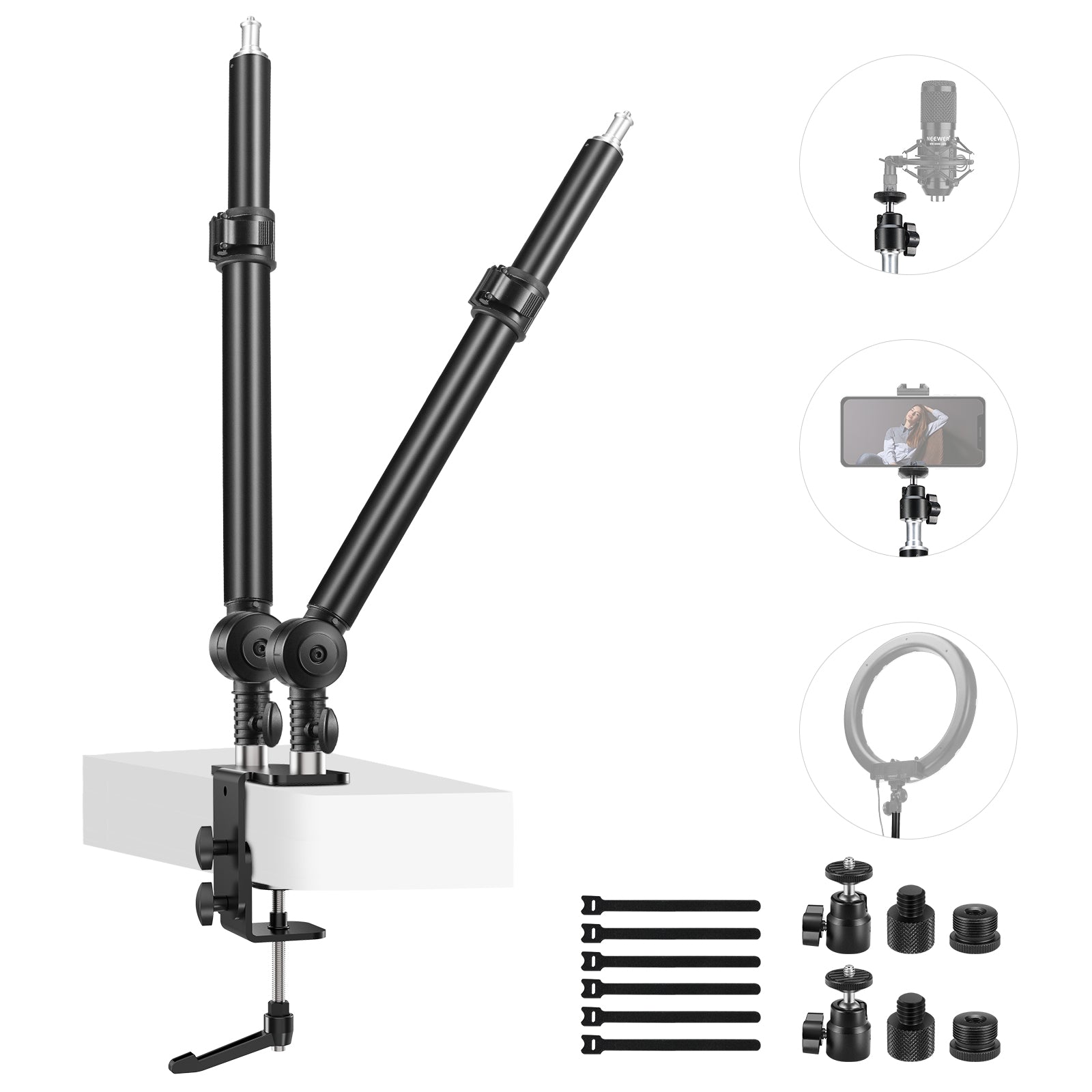 NEEWER STDB3560 Upgraded Heavy Duty C Clamp Desk Mount for Microphones, Lights, Cameras - Perfect for Home Studio, Podcasting, Video Recording & Streaming