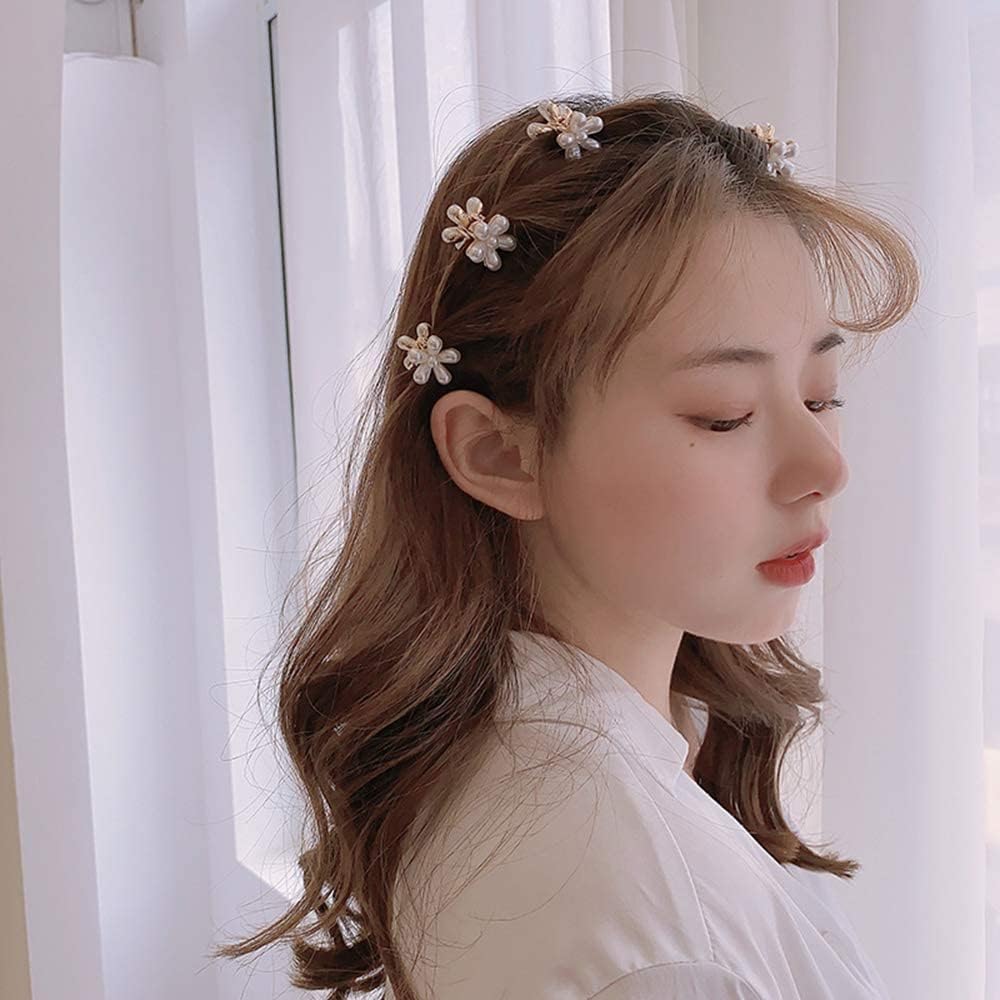 10 Pcs Small Pearl Daisy Hair Clips - Sweet Bangs Hair Claw Jaw Clips for Women & Girls (White) | Perfect for Weddings, Parties & Everyday Hairstyles