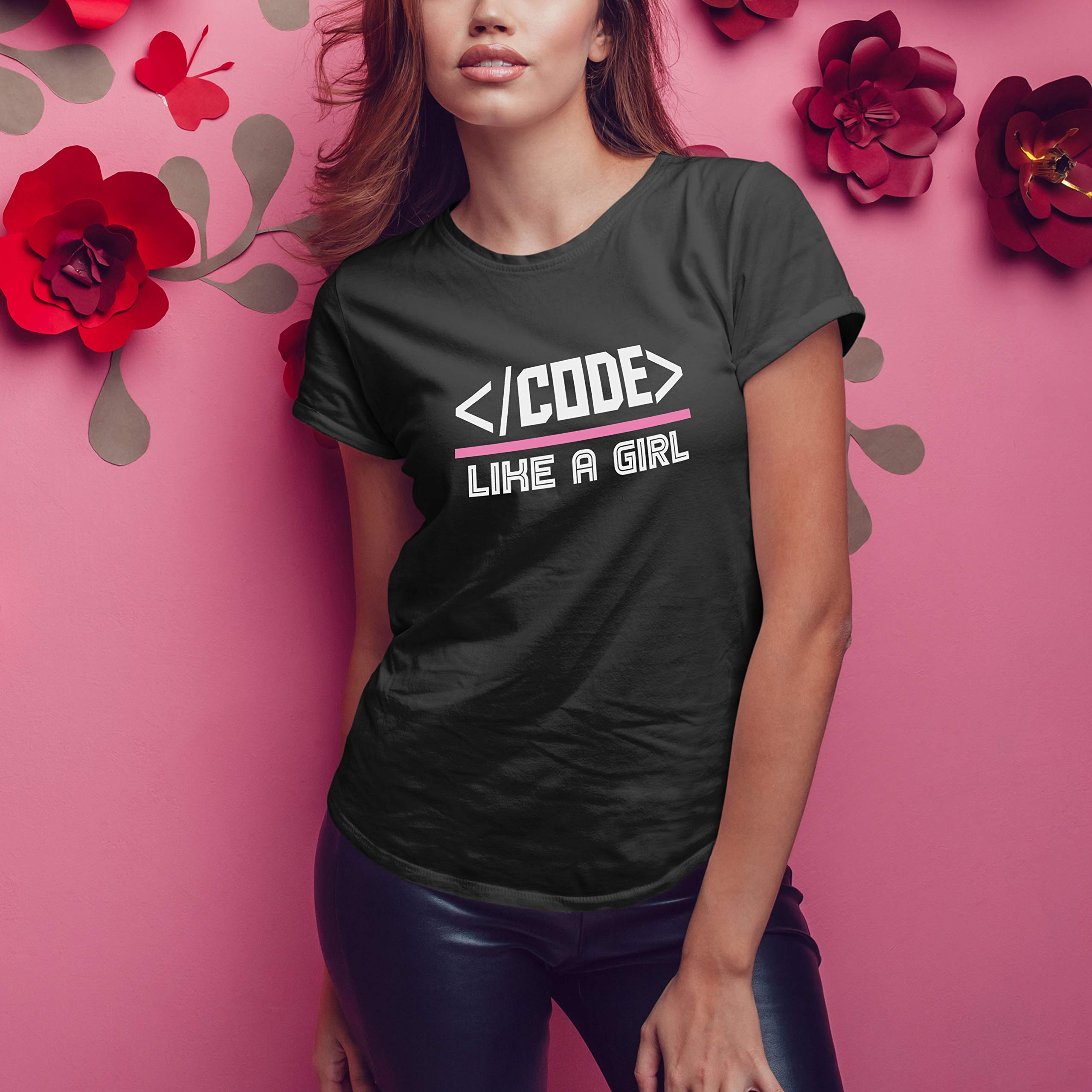 Code Like A Girl Women's Programmer T-Shirt - Comfortable Coding Tee for Female Developers & Tech Enthusiasts | Perfect for Hackathons, Tech Conferences & Casual Wear