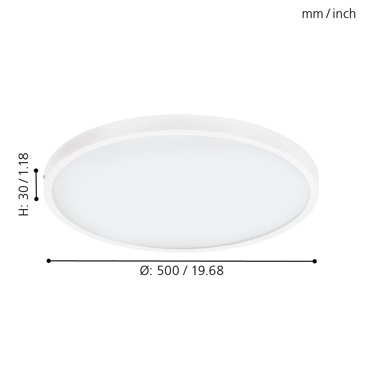 Eglo Fueva 1 LED Flush Mount Ceiling Light - 50cm Modern White Fixture for Bedroom, Kitchen & Hallway Lighting
