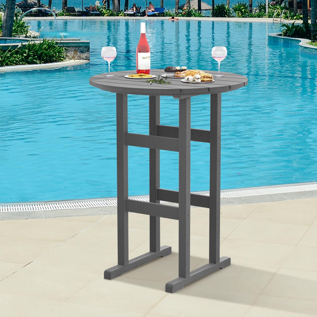 **Sundale Outdoor 39-Inch Round Bar Table - All-Weather HDPE High Top Pub Table for 4, Patio Bistro Counter Height Table for Deck, Porch, Balcony & Poolside - Gray - Perfect for Outdoor Dining & Entertaining**