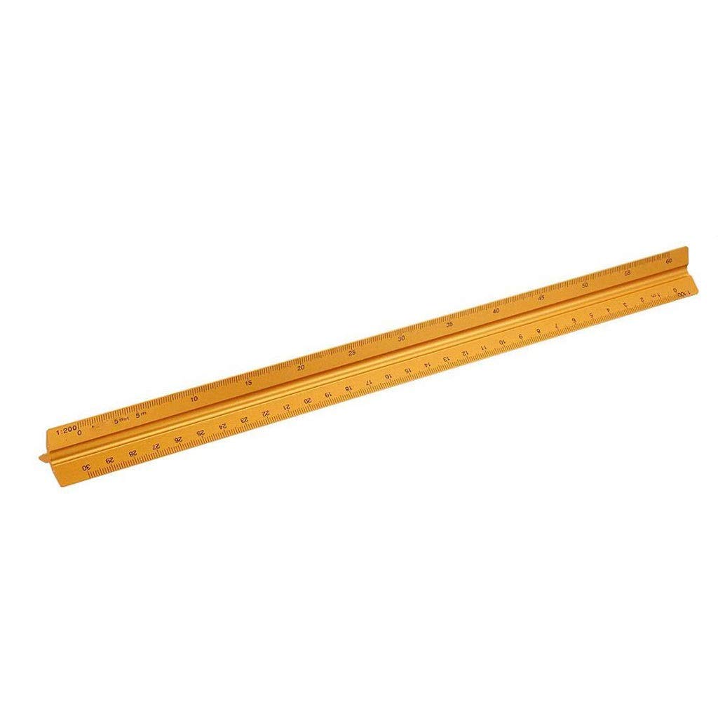 30cm Aluminum Alloy Triangular Scale Ruler - Professional Drafting Tool for Architects, Engineers & Students (Yellow) | Perfect for Technical Drawings, Blueprint Measurements & Design Projects