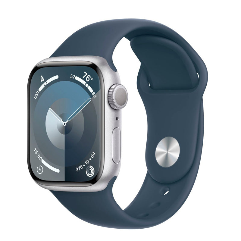 Apple Watch Series 9 (GPS) 41mm Silver Aluminum Case with Storm Blue Sport Band S/M - Smart Fitness Tracker for Running, Swimming & Daily Activity Tracking