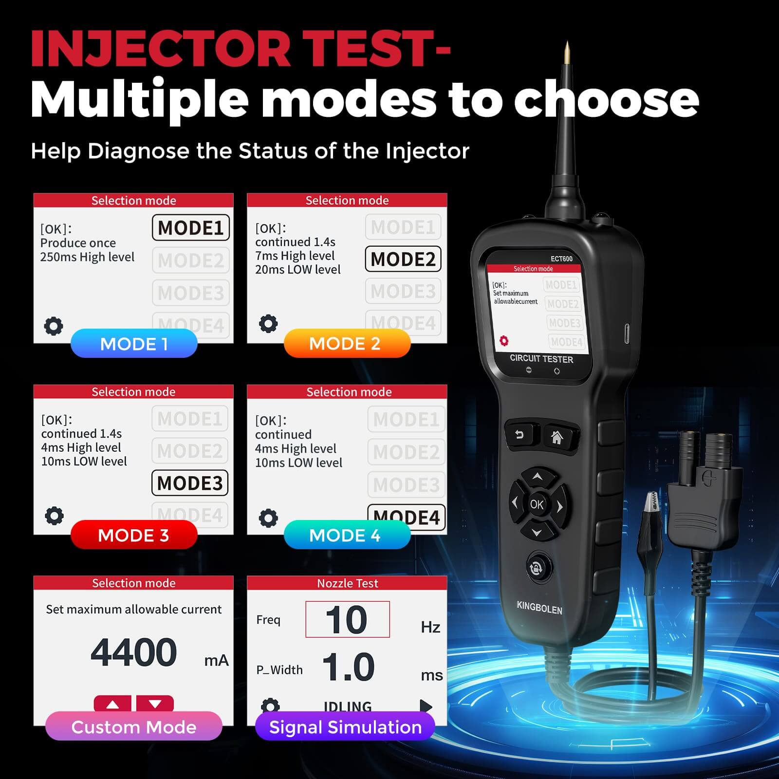KINGBOLEN ECT600 12V/24V Car Battery Tester - Multi-Function Automotive Battery Analyzer for 0-80V DC with 10m Extension Cord - Perfect for Home, Garage & Roadside Vehicle Maintenance