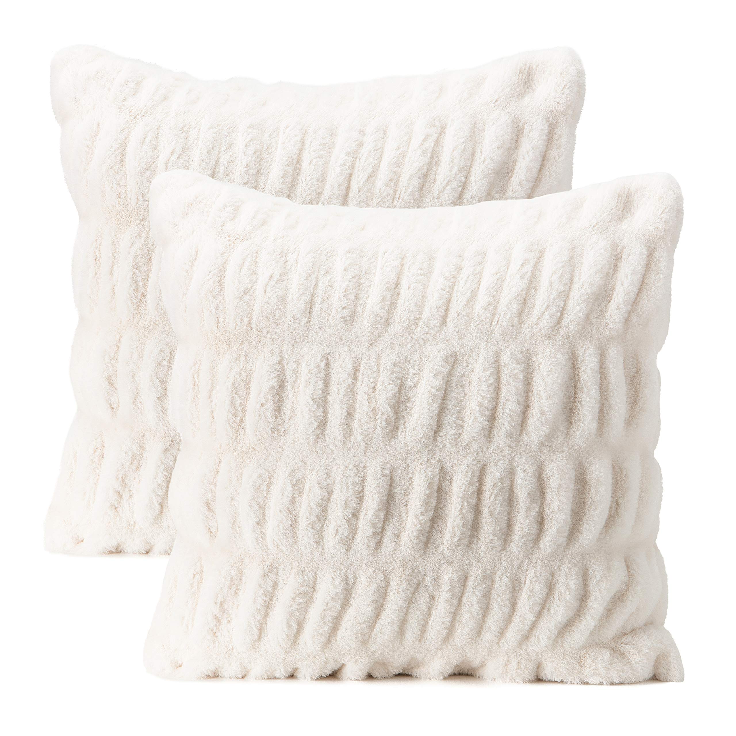 Premium Ruched Faux Fur Throw Pillow Covers - Soft Plush Decorative Cushion Covers Set of 2 (18x18 Inches) - Cloud Design for Bed, Sofa & Living Room Decor