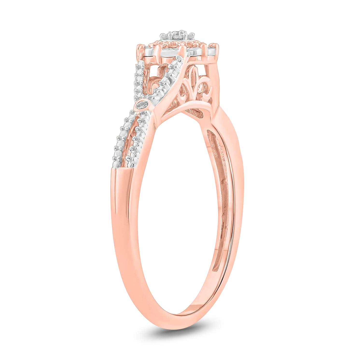 1/20cttw Diamond Cluster Promise Ring for Women - 925 Sterling Silver, Yellow Gold-Plated or Rose Gold-Plated - Round White Diamond Halo Floral Engagement Ring - Perfect for Anniversaries, Proposals & Special Occasions