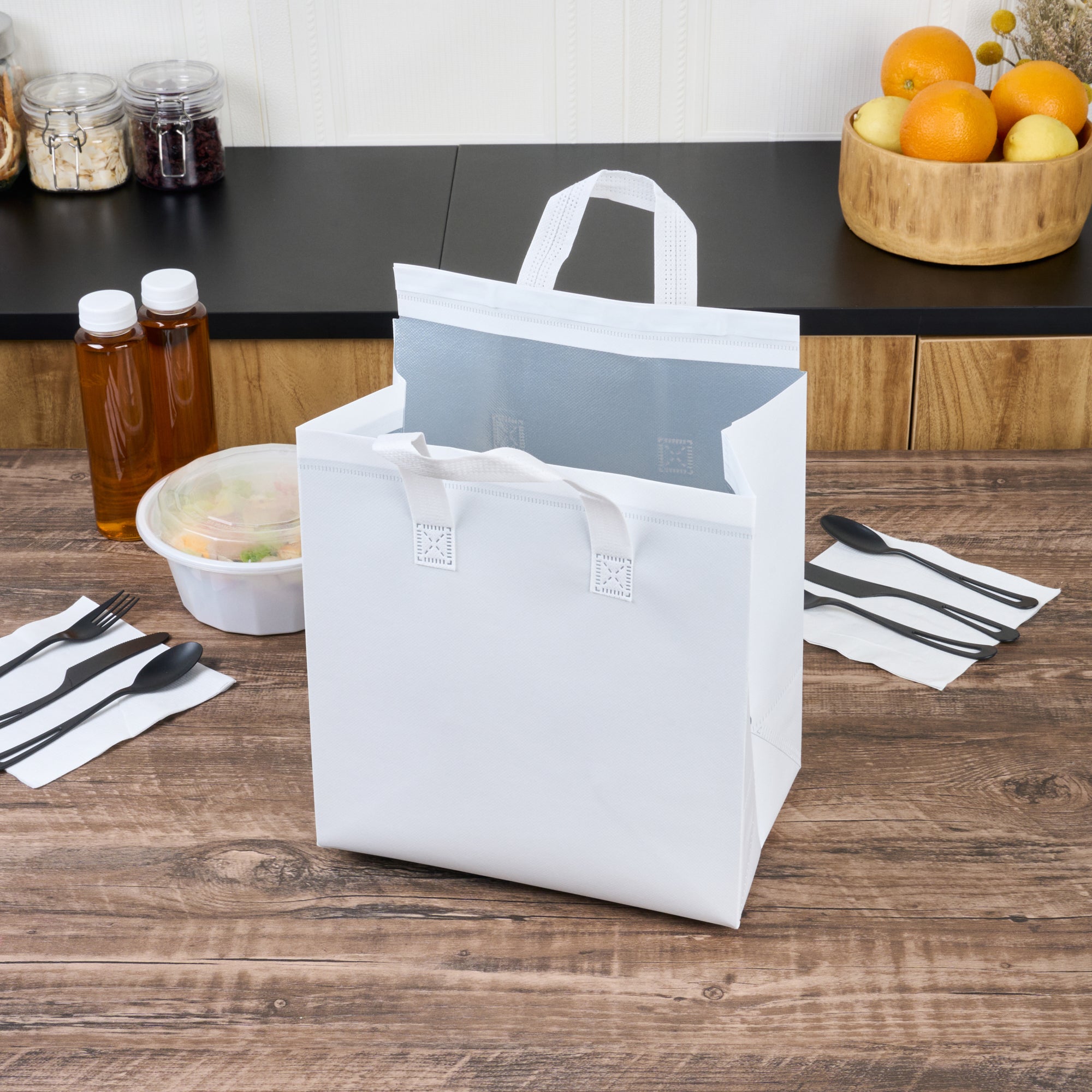 White Insulated Take Out Bags - Tamper Evident Food Delivery Bags (10.25