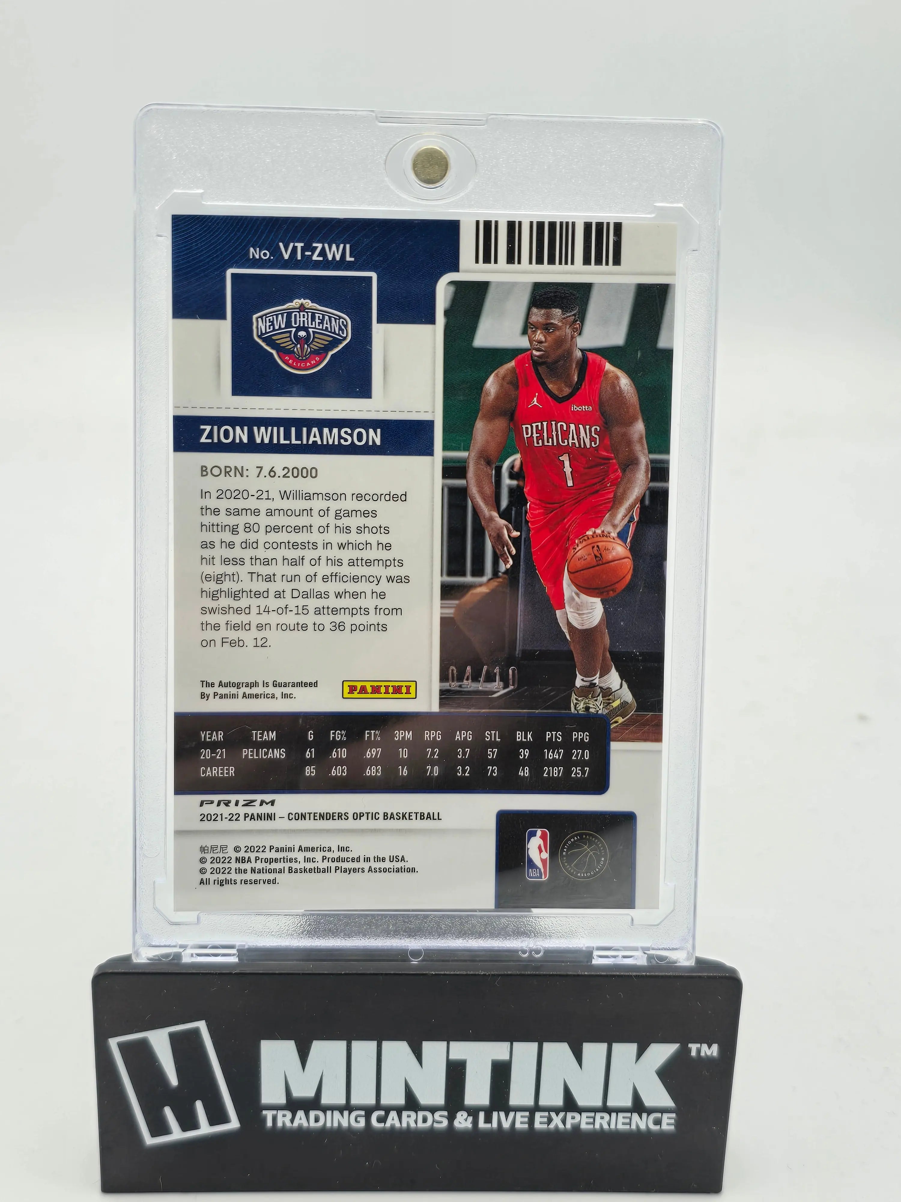2021-22 Panini Contenders Optic Basketball Zion Williamson Veteran Ticket Auto /10 - Rare Basketball Trading Card for Collectors & Fans - Perfect for Sports Memorabilia Displays & Investment Collections