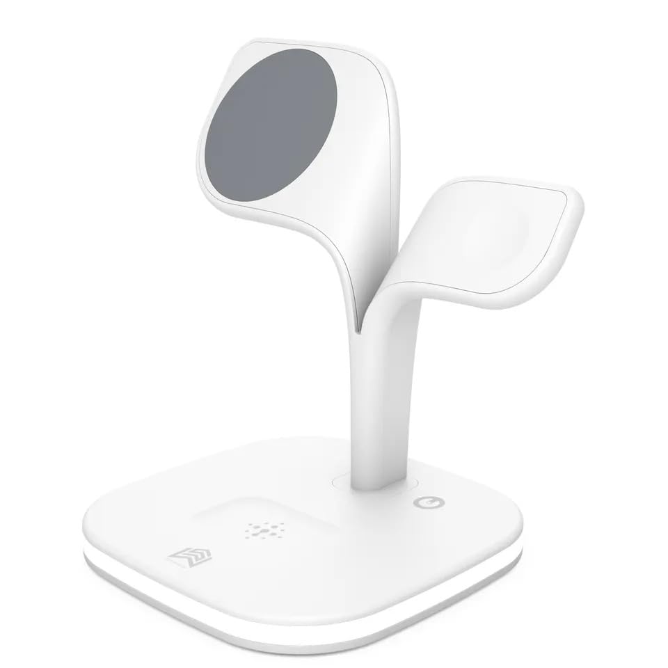 15W 3-in-1 Magnetic Wireless Charger for iPhone 14/13/12 & AirPods - Fast Qi Charging Stand with Nightstand Mode | White Minimalist Design for Home & Office