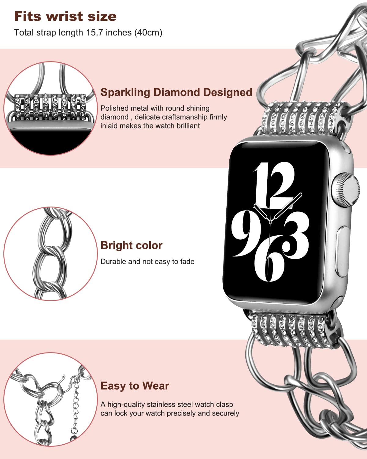 VIQIV Luxury Metal Strap Compatible with Apple Watch Ultra/Series 8/7/6/5/4/3/2/1/SE (38mm 40mm 41mm 42mm 44mm 45mm 49mm) - Elegant Starlight Bracelet Band for Women & Girls | Perfect for Work, Parties & Everyday Wear