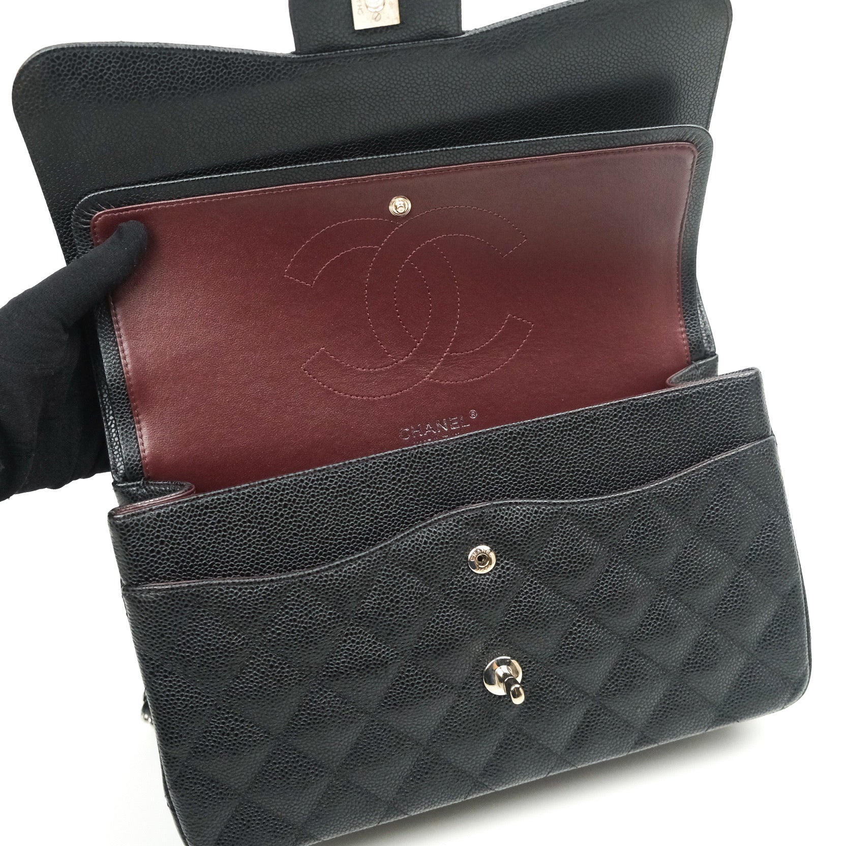 Chanel Classic Jumbo Double Flap Bag in Black Caviar Leather with Silver Hardware | Luxury Designer Handbag for Women | Perfect for Evening Events, Work & Special Occasions