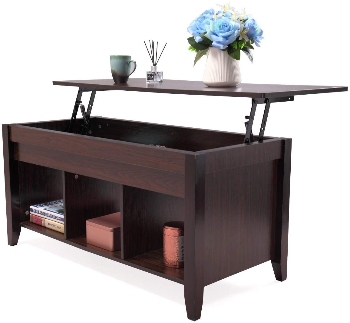 Modern Coffee Table with Hidden Storage Compartment - Stylish Living Room Furniture for Home Office & Small Spaces | Perfect for Storing Books, Magazines & Remote Controls