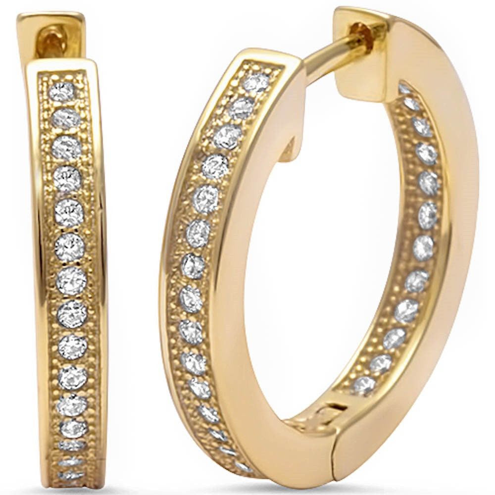 18mm Full Hoop Earrings in Yellow Gold Plated 925 Sterling Silver with Simulated CZ Stones - Perfect for Everyday Wear, Parties & Special Occasions