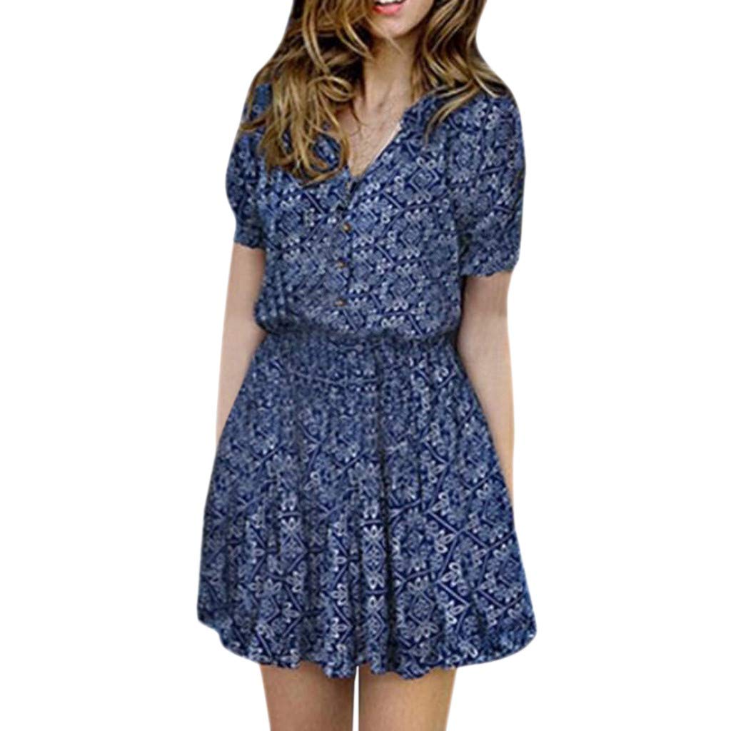 Women's Floral Print V-Neck Short Sleeve Mini Dress - Casual Summer Sundress for Beach, Party & Daily Wear