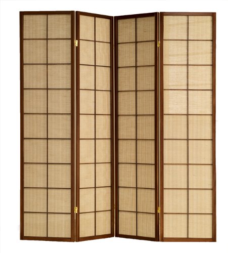 4-Panel Brown Cherry Fabric Room Divider - Privacy Screen for Home, Office & Dorm - Decorative Partition for Living Room, Bedroom & Studio