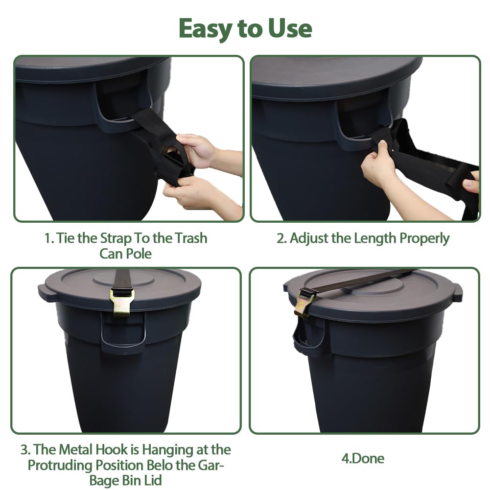 Bear Proof Trash Can Lid Lock - Heavy Duty Outdoor Garbage Bin Lock for Raccoons, Squirrels, Dogs & Rodents - Secure Trash Can During Storms & High Winds - Perfect for Camping, Backyards & Wildlife Areas