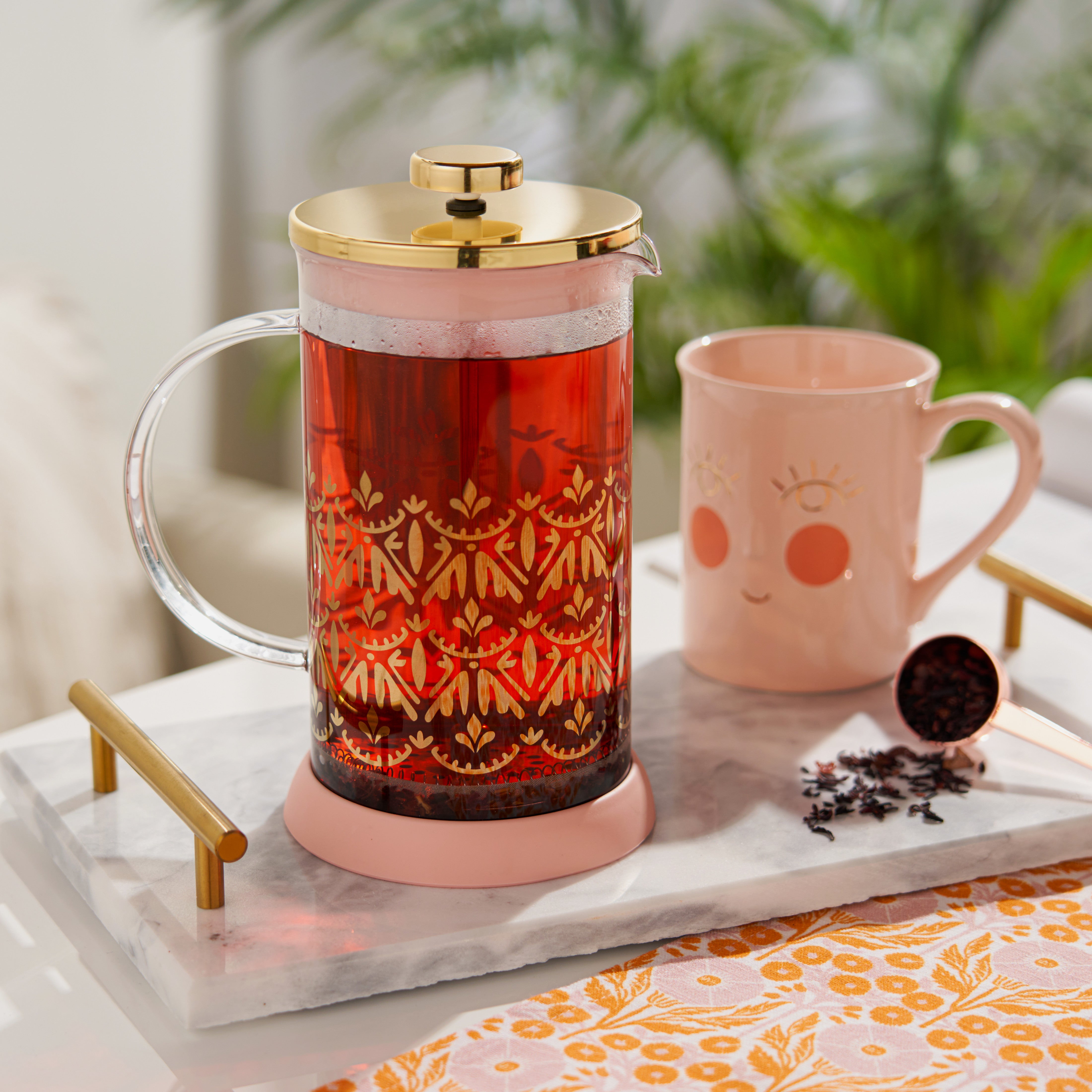 Premium Riley Casablanca Glass Tea Press Pot - 32oz French Press Coffee & Loose Leaf Tea Maker with Stainless Steel Filter - Perfect for Home, Office & Gifts