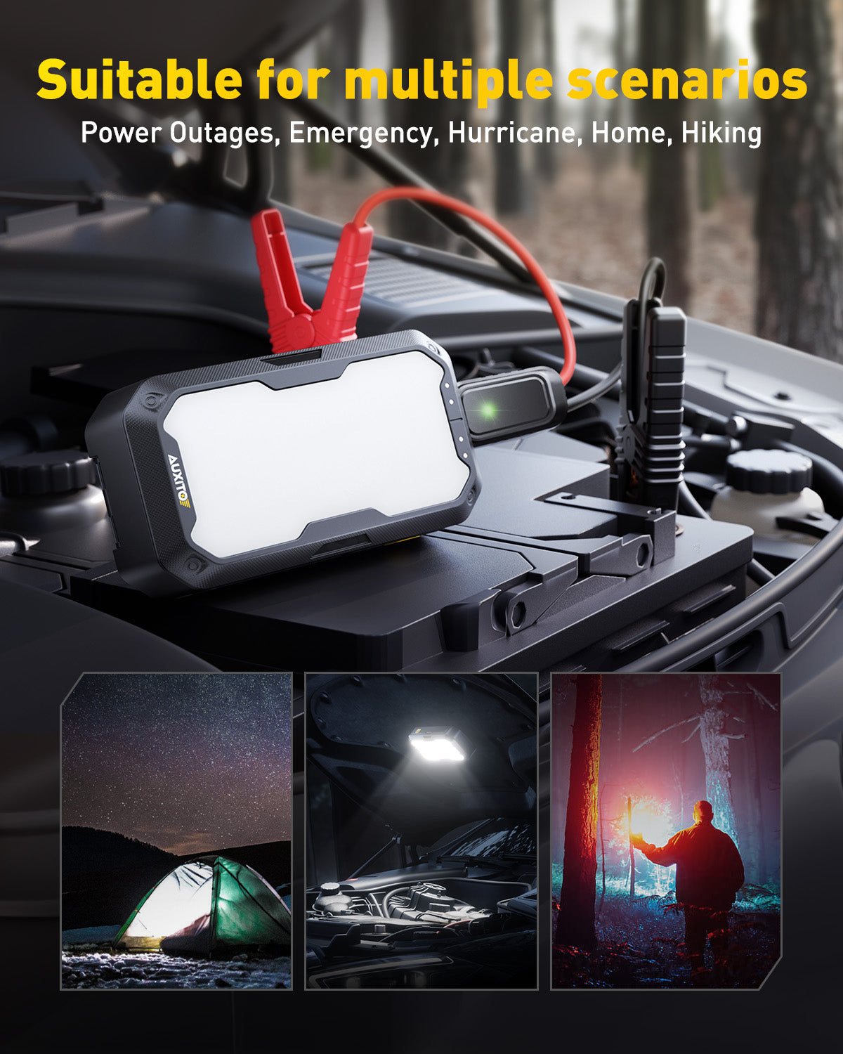 AUXITO 2000A Portable Car Jump Starter with LED Light - Emergency Battery Booster for Dead Car Battery, USB Charger & LED Engine Bay Lighting - Ideal for Roadside Emergencies, Camping & Outdoor Adventures