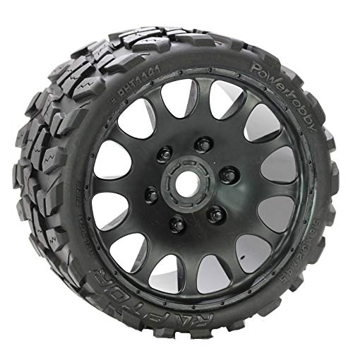 Powerhobby Scorpion Belted Monster Truck RC Tires & Wheels Set (4-Pack) - 17mm Hex, Sport Compound for Arrma Outcast, Kraton, Talion, Notorious, Fazon - Perfect for Off-Road Racing & Speed Runs
