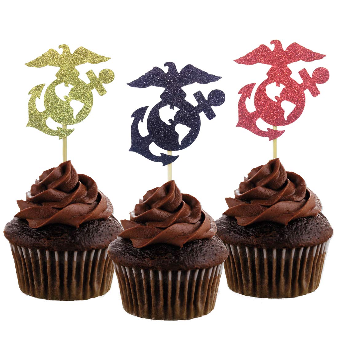 Morndew 24 PCS Military Cupcake Toppers - Patriotic Party Decorations for Military Promotion, Retirement, Wedding & Birthday Celebrations - Perfect for Army Themed Cakes, Desserts and Event Decor