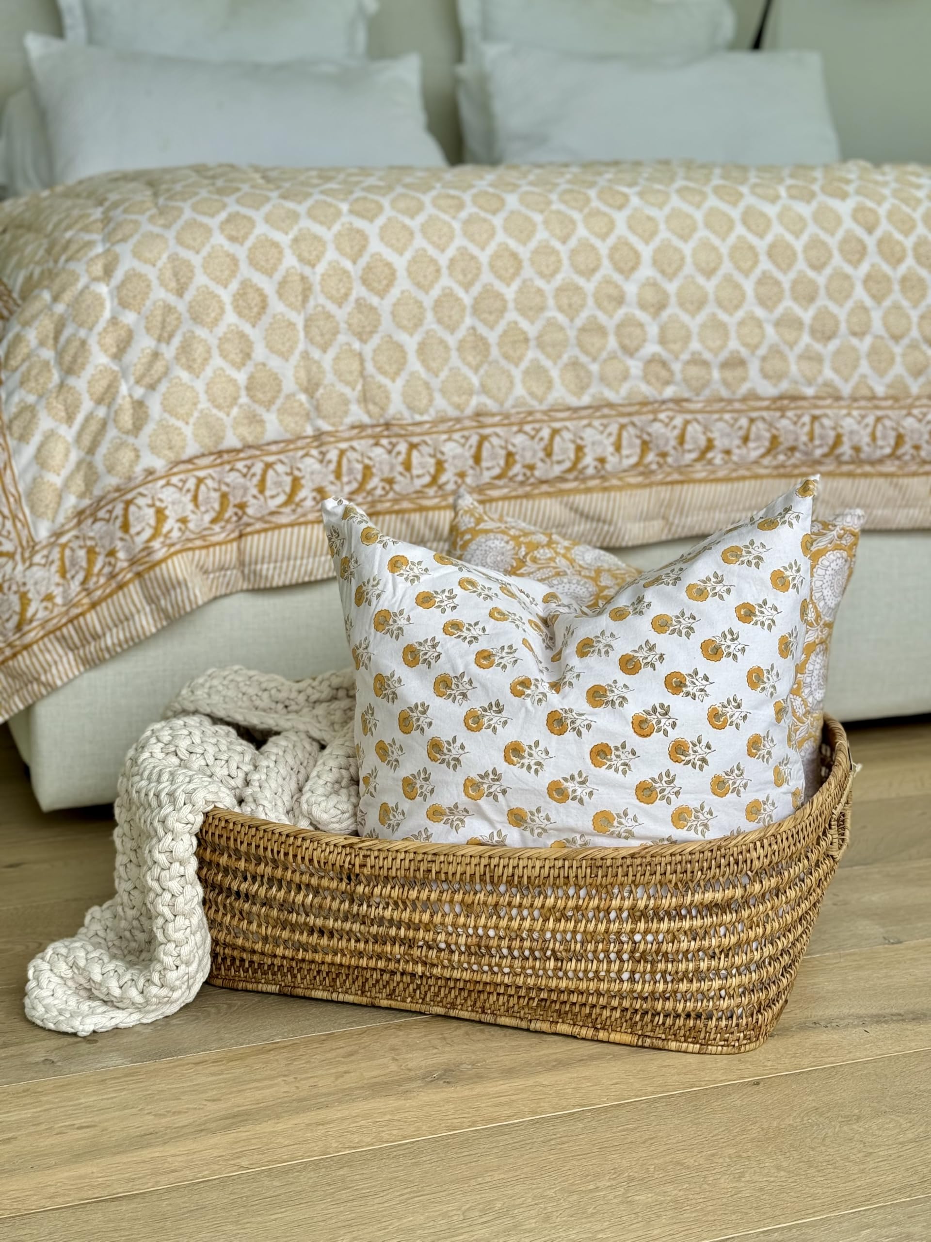 Kouboo Cambria Open Weave Basket - Natural Honey Brown Woven Storage Bin for Home Organization | Perfect for Blankets, Toys, and Laundry in Living Room, Bedroom, or Nursery