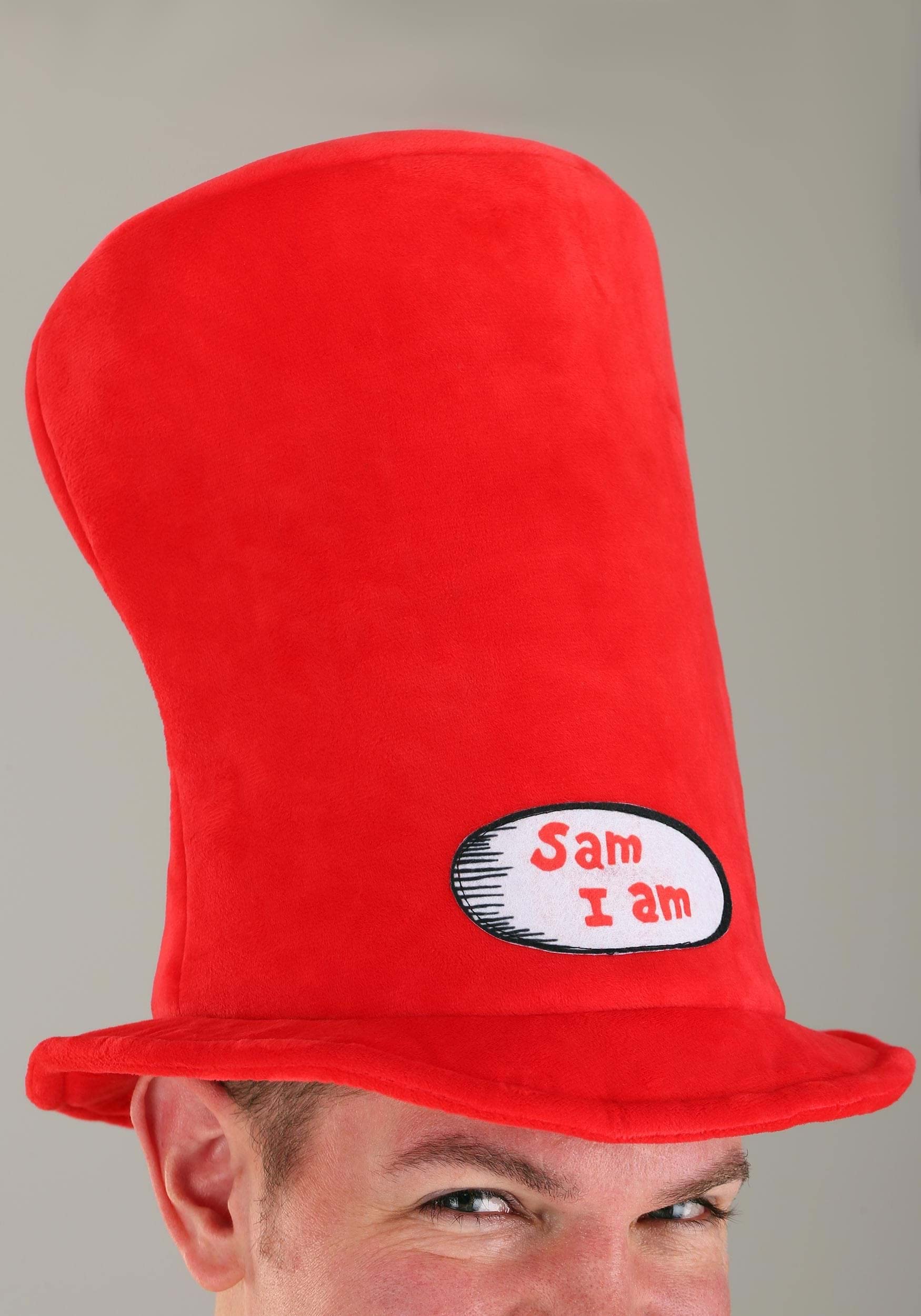 Dr. Seuss Sam I Am Officially Licensed Adult Costume - Velour Tunic, Adjustable Hat, Faux Fur Collar & Felt Tray for Halloween, Cosplay & Book-Themed Parties