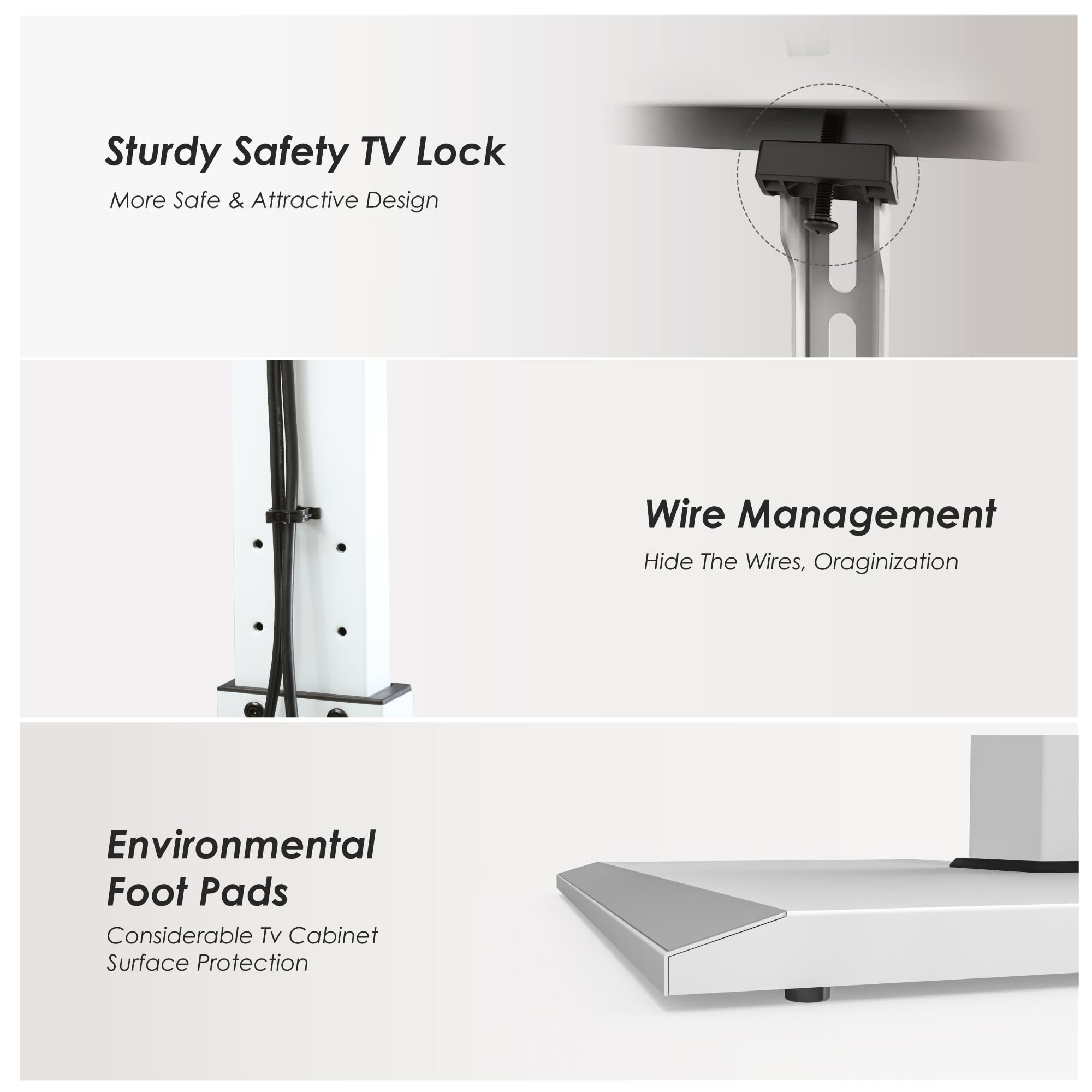 FITUEYES Universal TV Stand for 32-75 Inch TVs - Adjustable Height Swivel Floor Stand with Iron Base, Wire Management for LED LCD OLED Plasma Flat & Curved Screens - Space Saving Design for Living Room, Bedroom or Office (White)