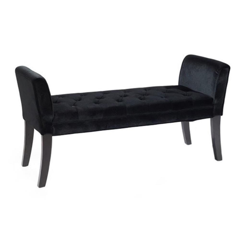 Hawthorne Collections Tufted Velvet Living Room Bench - Black Upholstered Storage Ottoman with Nailhead Trim | Perfect for Entryway, Bedroom Footrest or Living Room Seating