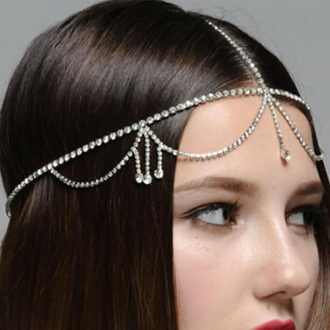 Elegant Rhinestone Wedding Head Chain - Gold & Silver Bridal Hair Jewelry for Women | Crystal Forehead Headpiece for Weddings, Festivals & Halloween Costumes