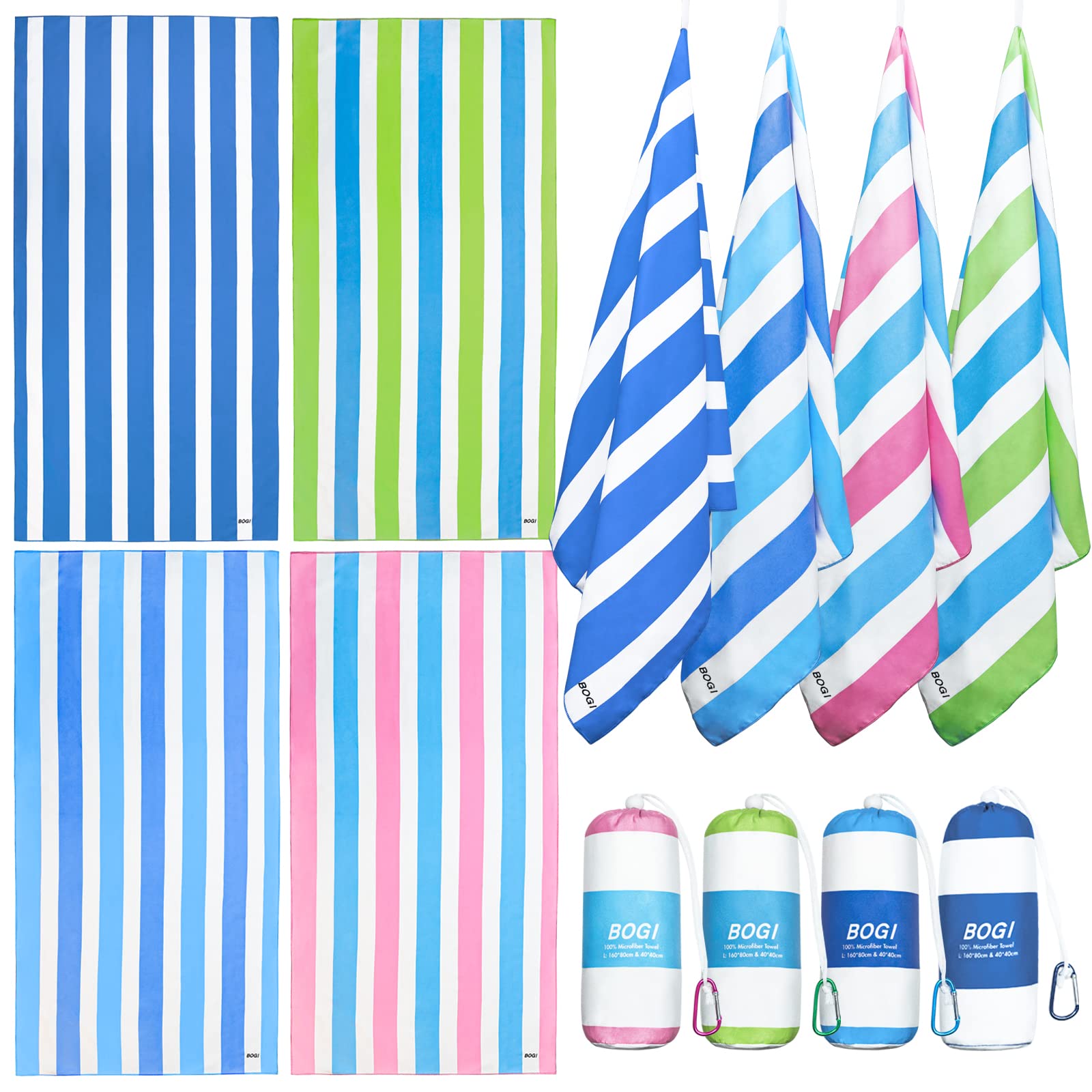 BOGI Quick Dry Microfiber Beach Towel Set - Lightweight, Absorbent & Sand Proof (Size L/XL) - Oversized Travel Towel for Swimming, Gym, Yoga, Pool & Beach Vacation