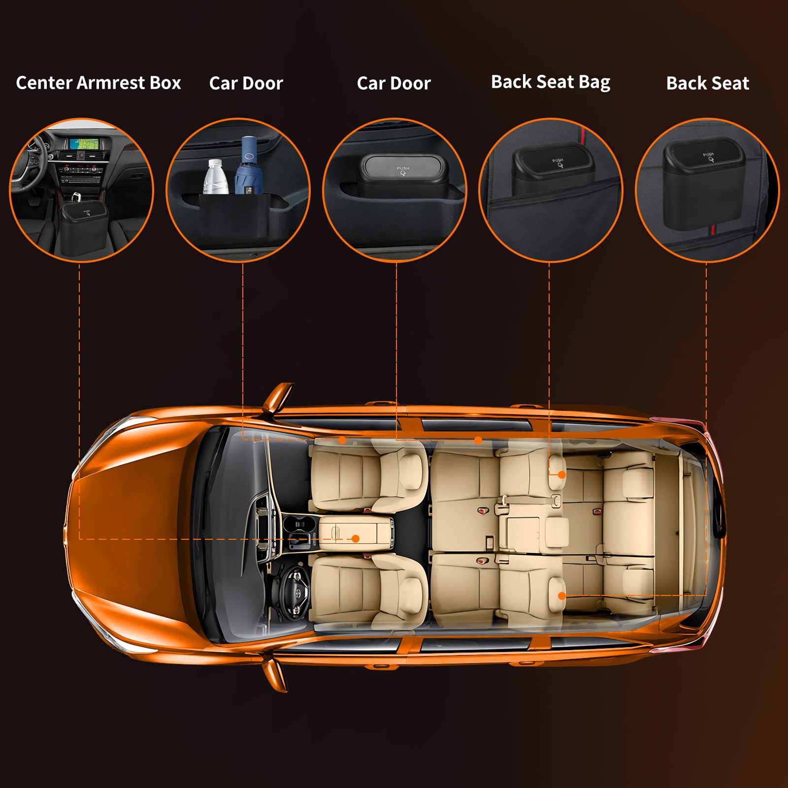 Small Car Trash Can with Lid & 60 Garbage Bags - Mini Auto Garbage Bin for Sedan, SUV, Truck | Portable Vehicle Dustbin for Car, Office, Home Use | Perfect for Road Trips, Commuting & Daily Cleaning