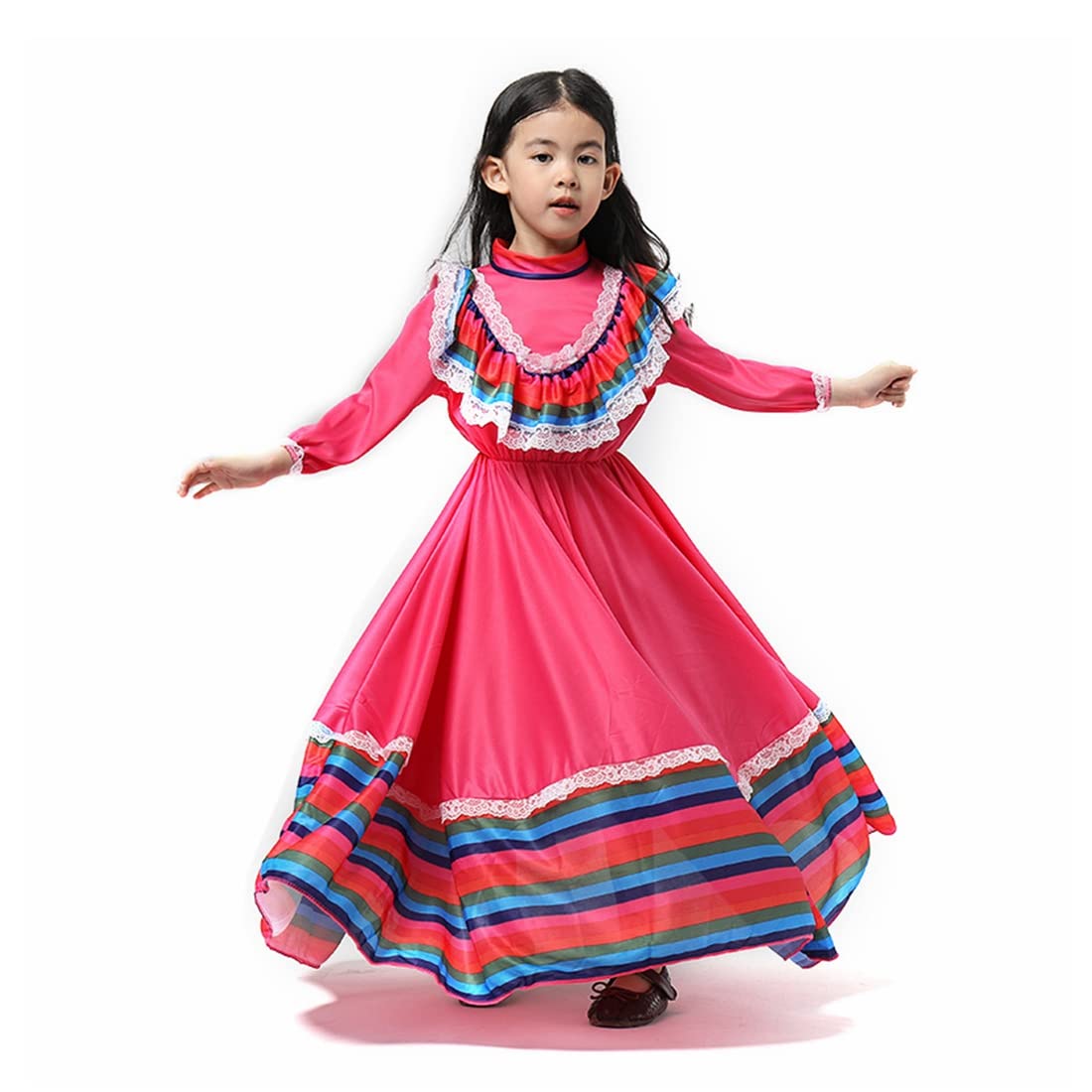 CAFELE Mexican Traditional Dress for Girls - National Style Fancy Princess Costume for Halloween, Carnival, Birthday Parties | Perfect for Dance Performances & Cultural Events