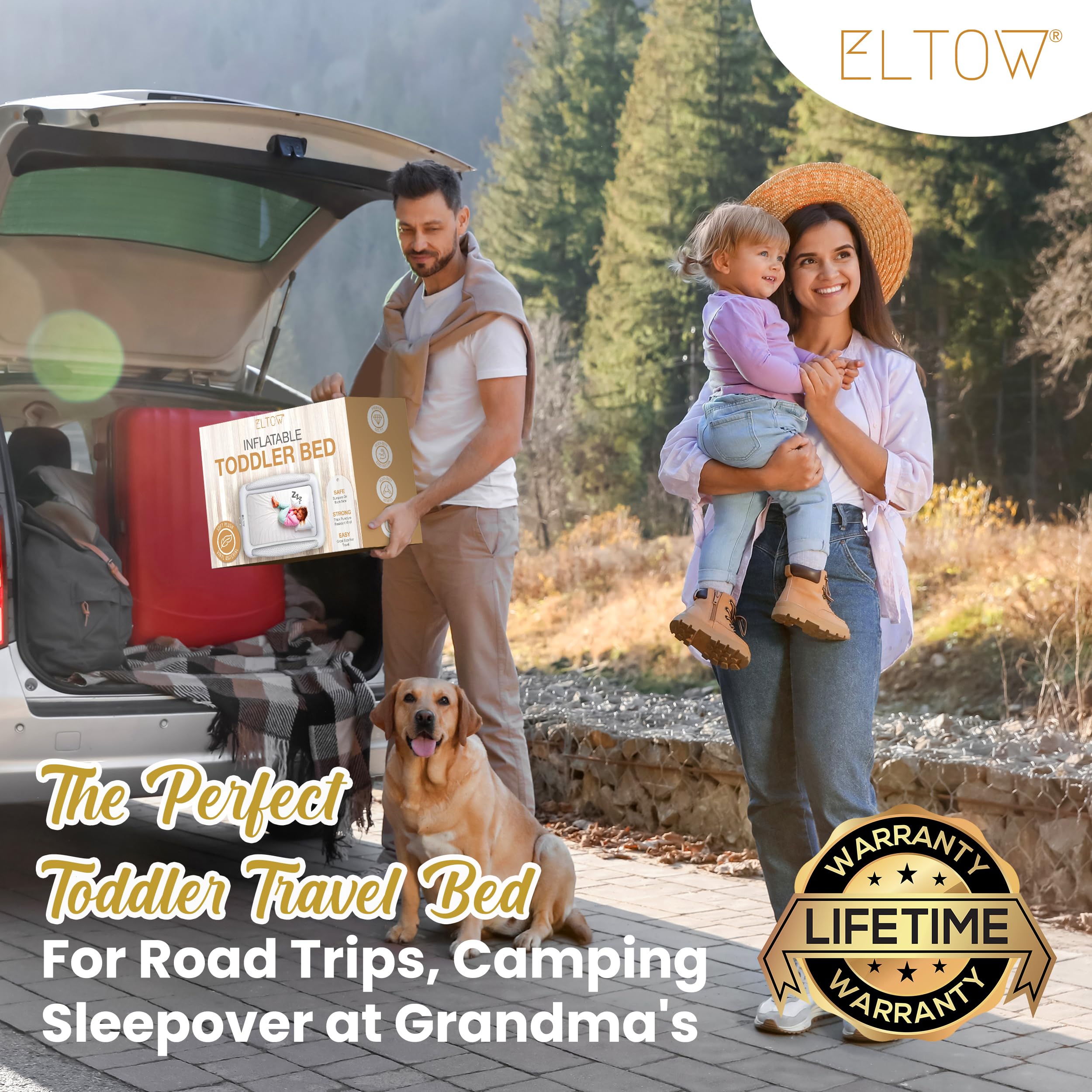 ELTOW Inflatable Toddler Travel Bed with Safety Bumpers - Portable Kids Air Mattress for Camping, Sleepovers & Travel - Includes High-Speed Pump & Carry Bag - Gray Chevron Design - Perfect for Toddlers 2-5 Years Old