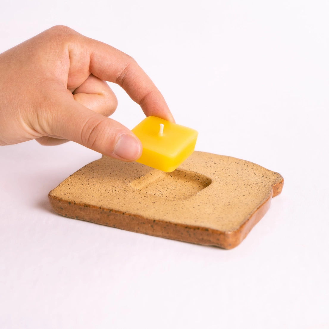 Handmade Ceramic Toast & Butter Tealight Candle Holder with Beeswax Candle - Funny Kitchen Decor Gift for Food Lovers | Perfect for Coffee Tables, Dinner Parties & Cozy Home Decor