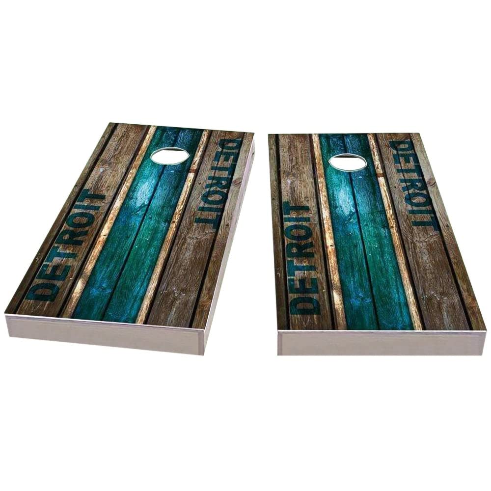 Detroit City Themed Cornhole Game Set - 2 Premium Wooden Boards & 8 Bean Bags for Outdoor Tailgating, Backyard Parties, and BBQ Events