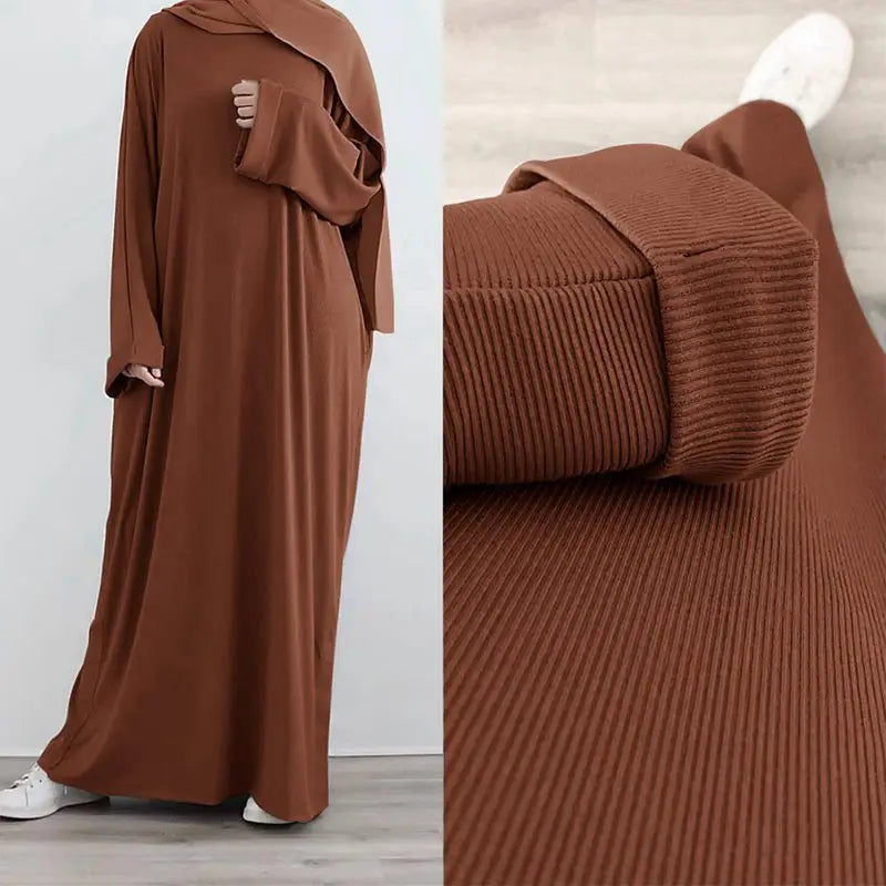Stylish Winter & Fall Muslim Women Abaya Dress - Soft Thread Knitted Fabric - Perfect for Prayer, Mosque & Special Occasions
