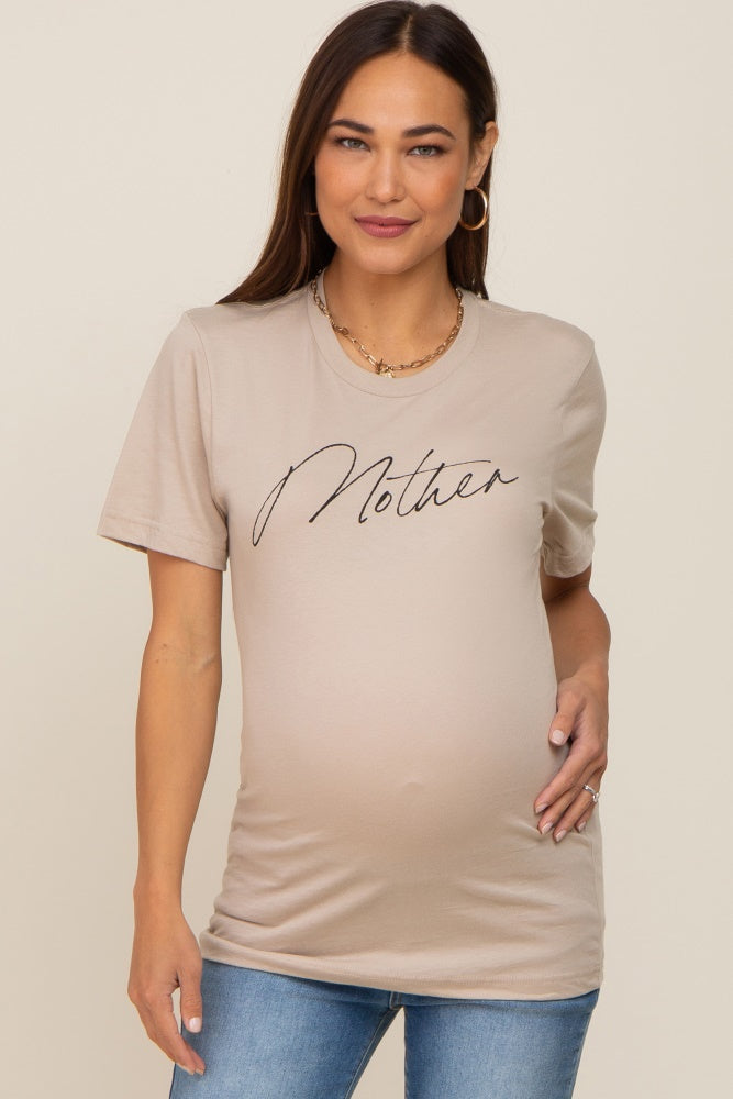 Stylish Beige Graphic Print Maternity Top for Pregnant Women - Perfect for Casual Wear, Baby Showers & Maternity Photos