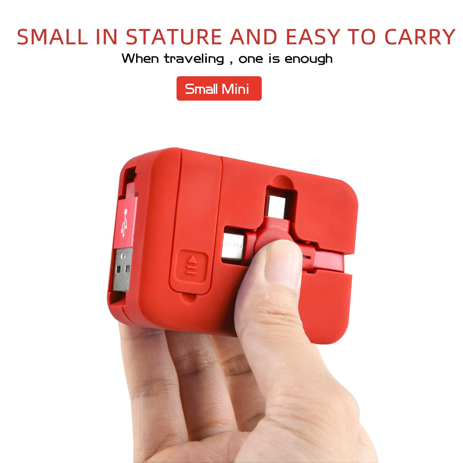 TEXXY 3-in-1 Retractable Charging Cable - Multi Charger for iPhone, Android, Laptop & Tablet - Portable Phone Holder & USB-C/Micro-USB/Lightning Cable - Perfect for Travel, Office & Home Use (Red)