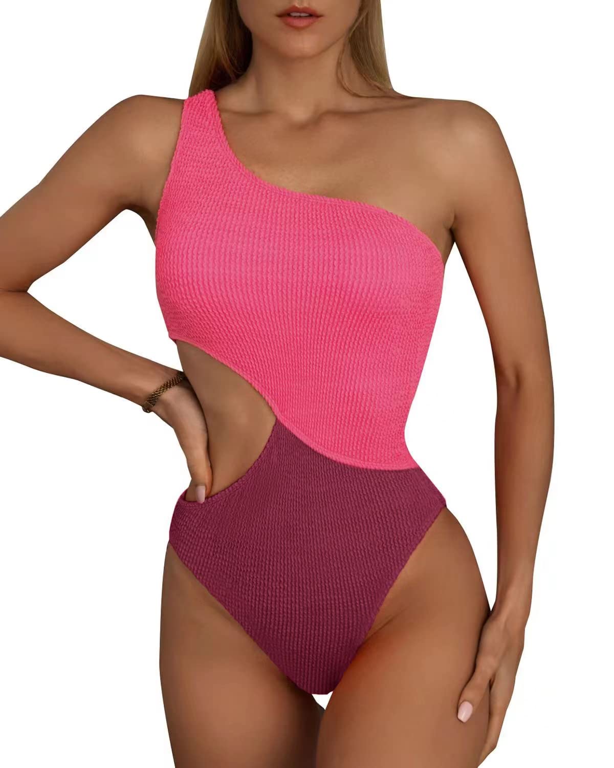 Limeeke Women's One Shoulder Cutout Monokini Swimsuit - Sexy Ribbed One Piece Bathing Suit for Beach, Pool Party & Summer Vacation