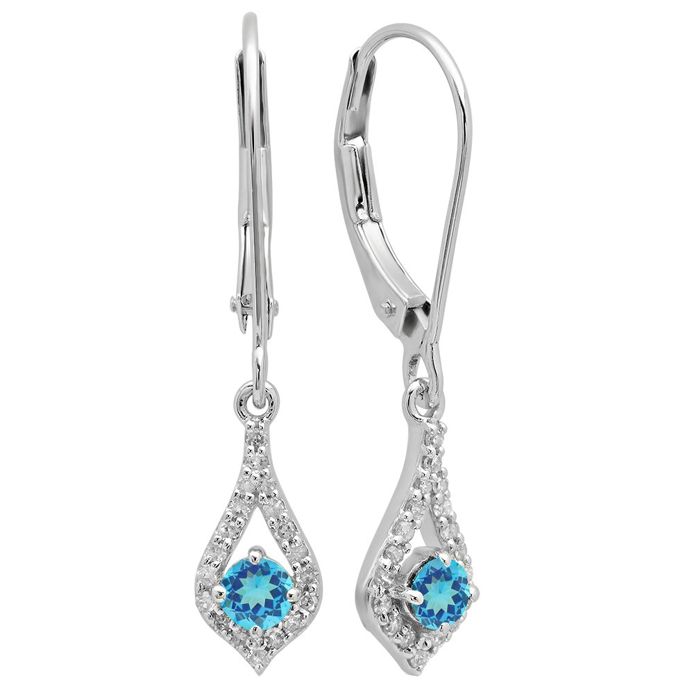 Dazzlingrock 14K Solid White Gold Round Gemstone & Diamond Drop Earrings for Women - Elegant Dangling Jewelry for Parties, Weddings & Special Occasions