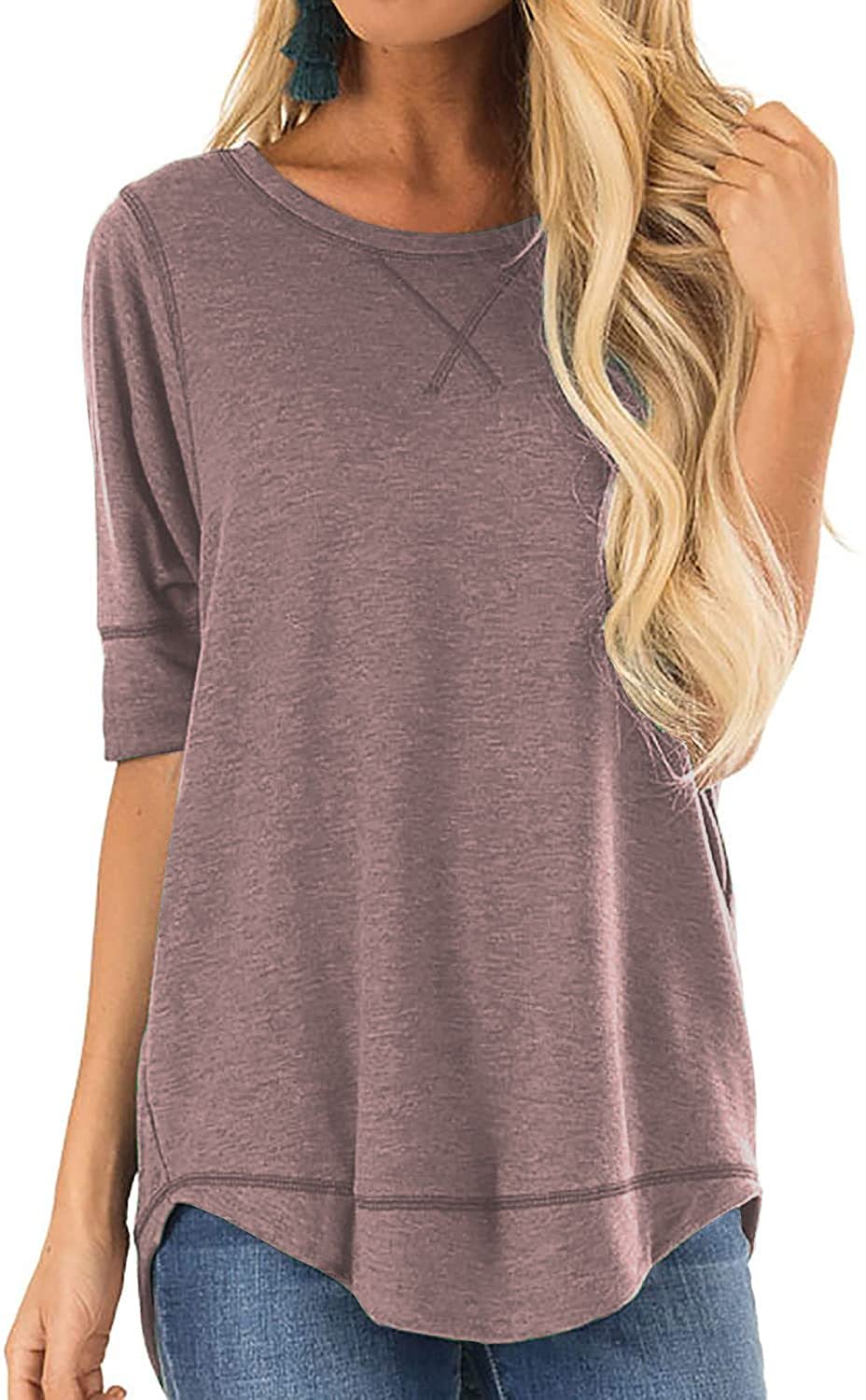 Women's Loose Fit Short Sleeve Cotton T-Shirts - Casual Crew Neck Pullover Tees with Side Split | Perfect for Everyday Wear, Weekend Outings & Summer Fashion